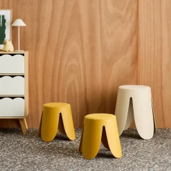 Set of 2 stackable children's stools in polypropylene and textured boucle