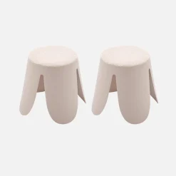 Set of 2 stackable children's stools in polypropylene and textured boucle