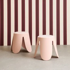Set of 2 stackable children's stools in polypropylene and textured boucle