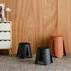Set of 2 stackable children's stools in polypropylene and textured boucle