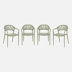 Set of 4 stackable garden chairs with rope effect