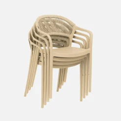 Set of 4 stackable garden chairs with rope effect