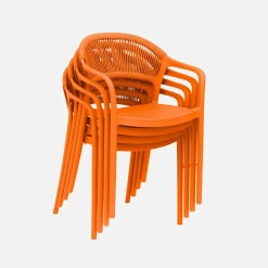 Set of 4 stackable garden chairs with rope effect