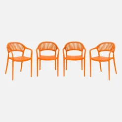 Set of 4 stackable garden chairs with rope effect