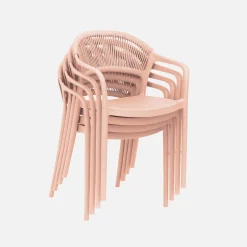 Set of 4 stackable garden chairs with rope effect