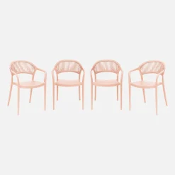 Set of 4 stackable garden chairs with rope effect