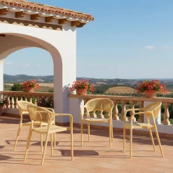Set of 4 stackable garden chairs with rope effect