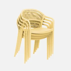 Set of 4 stackable garden chairs with rope effect