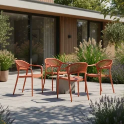 Set of 4 stackable garden chairs with rope effect