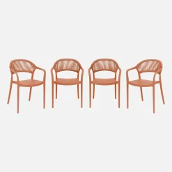 Set of 4 stackable garden chairs with rope effect