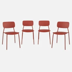 Set of 4 stackable steel and plastic garden chairs