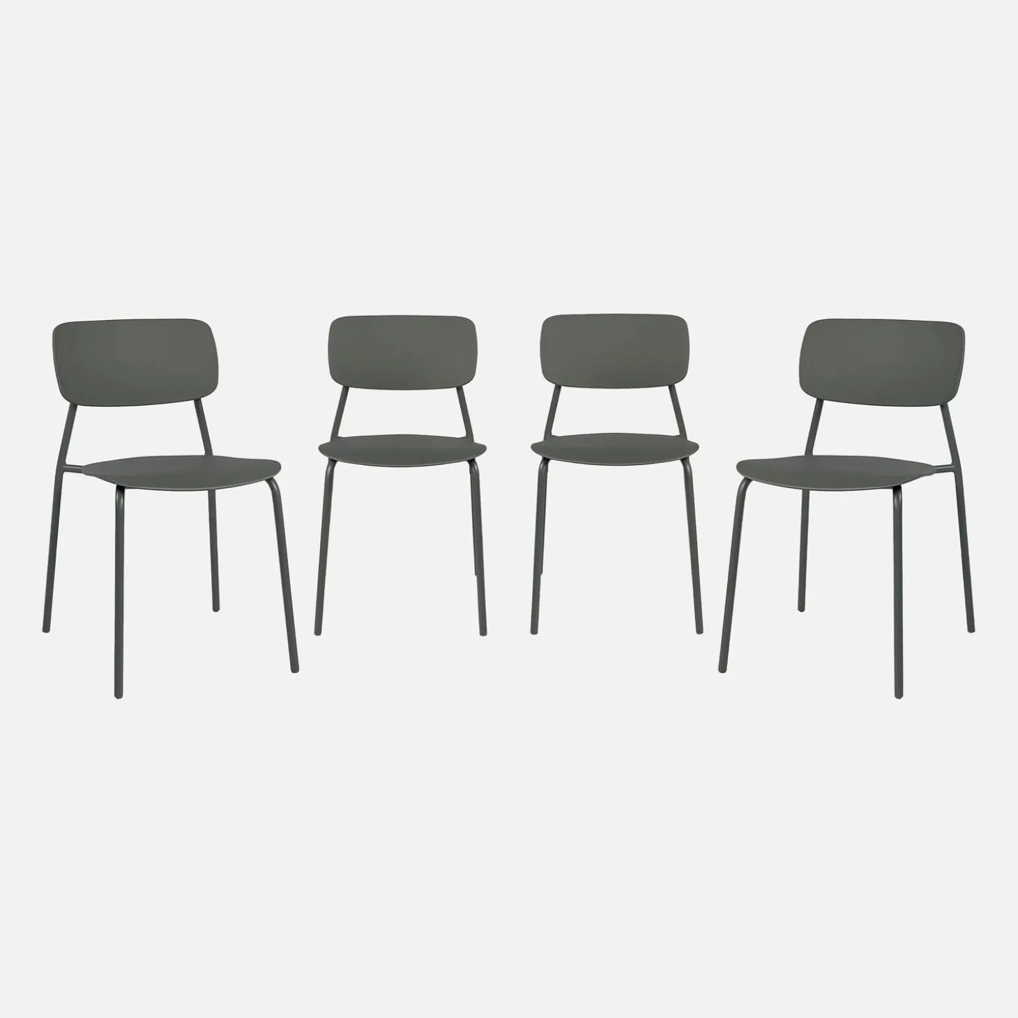 Set of 4 stackable steel and plastic garden chairs