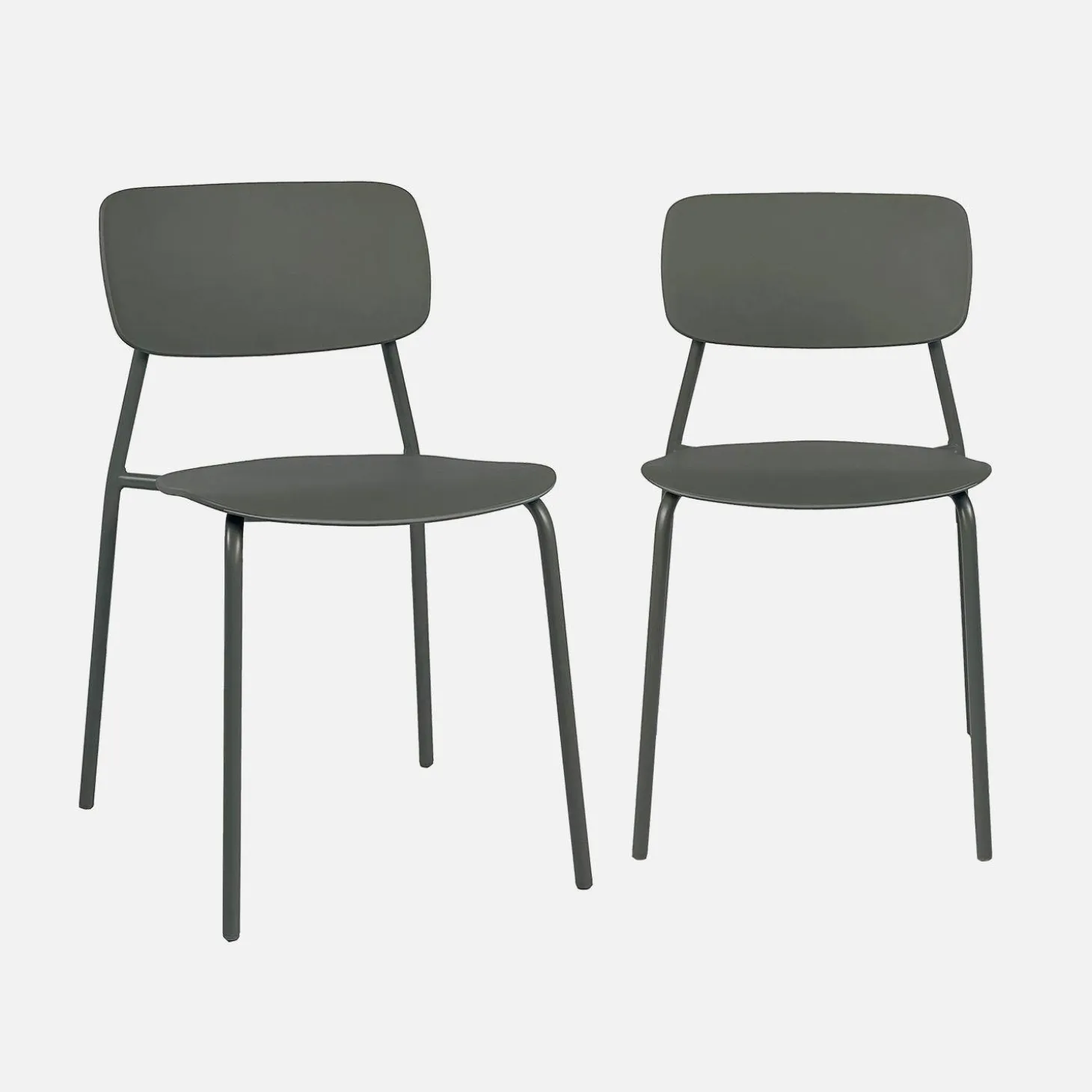 Set of 2 stackable steel and plastic garden chairs