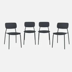 Set of 4 stackable steel and plastic garden chairs