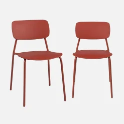 Set of 2 stackable steel and plastic garden chairs