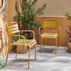 Set of 2 stackable steel garden armchairs