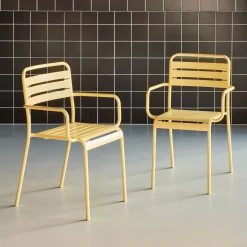 Set of 2 stackable steel garden armchairs