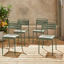Set of 4 stackable steel garden chairs