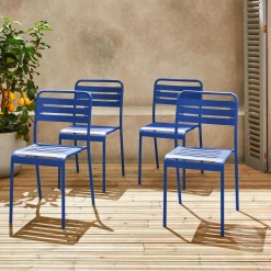 Set of 4 stackable steel garden chairs