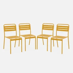 Set of 4 stackable steel garden chairs