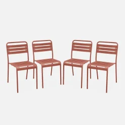 Set of 4 stackable steel garden chairs