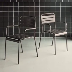 Set of 2 stackable steel garden armchairs