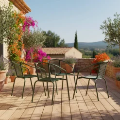 Set of 4 steel and resin garden armchairs