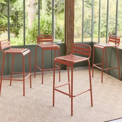 Set of 4 steel and stackable garden high chairs