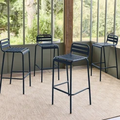 Set of 4 steel and stackable garden high chairs