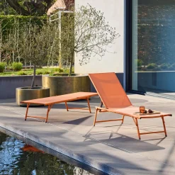 Set of 2 steel and textilene sun loungers, 4 positions