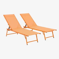 Set of 2 steel and textilene sun loungers, 4 positions