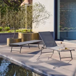 Set of 2 steel and textilene sun loungers, 4 positions