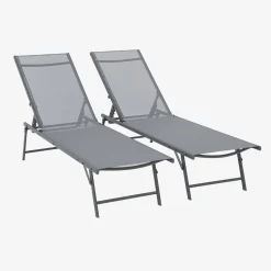 Set of 2 steel and textilene sun loungers, 4 positions
