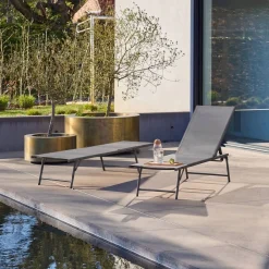 Set of 2 steel and textilene sun loungers, 4 positions