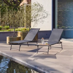 Set of 2 steel and textilene sun loungers, 4 positions