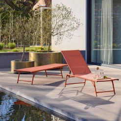Set of 2 steel and textilene sun loungers, 4 positions