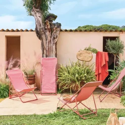 Set of 4 textilene folding sun loungers of steel