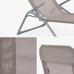 Set of 4 textilene folding sun loungers with 2 positions