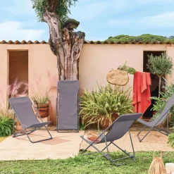 Set of 4 textilene folding sun loungers of steel