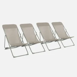 Set of 4 textilene folding sun loungers of steel