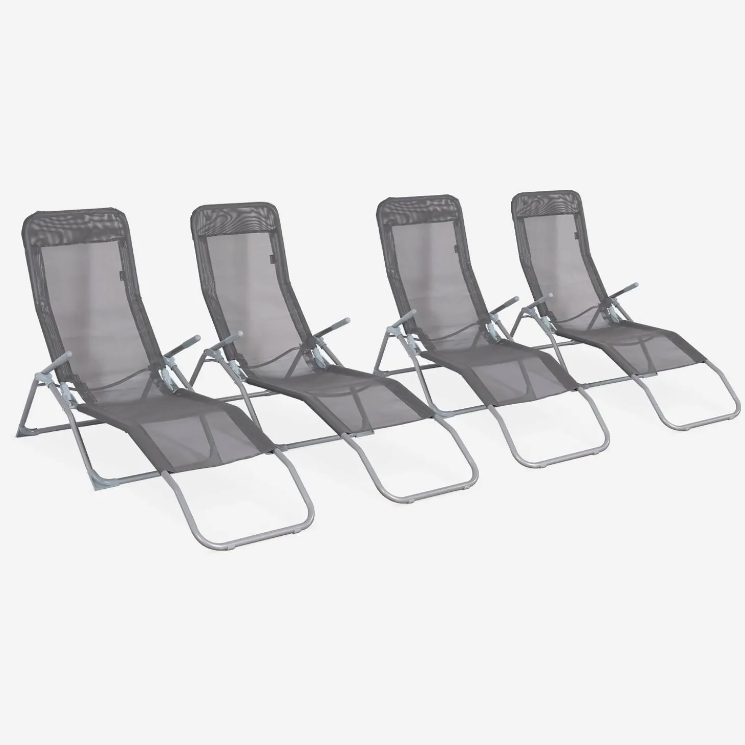 Set of 4 textilene folding sun loungers with 2 positions