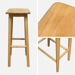 Set of 2 vintage bar stools, rubberwood