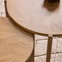 Set of 2 vintage nesting tables with round chevron effect tops
