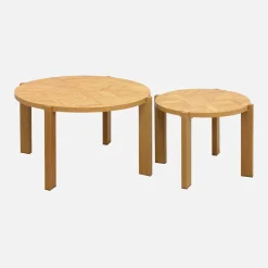 Set of 2 vintage nesting tables with round chevron effect tops