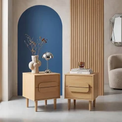 Set of 2 vintage wood effect bedside tables with 2 drawers