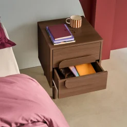 Set of 2 vintage wood effect bedside tables with 2 drawers