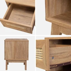 Set of 2 wood effect and cane bedside tables