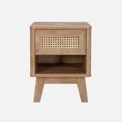 Set of 2 wood effect and cane bedside tables