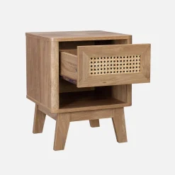 Set of 2 wood effect and cane bedside tables