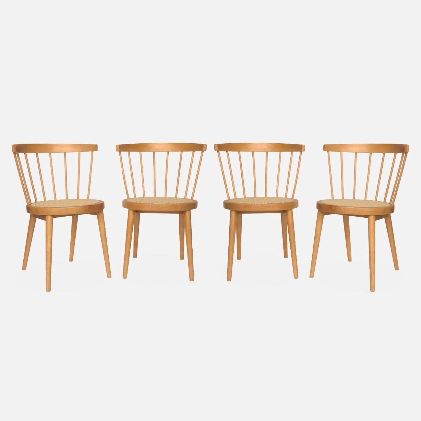 Set of 4 wooden and caned chairs